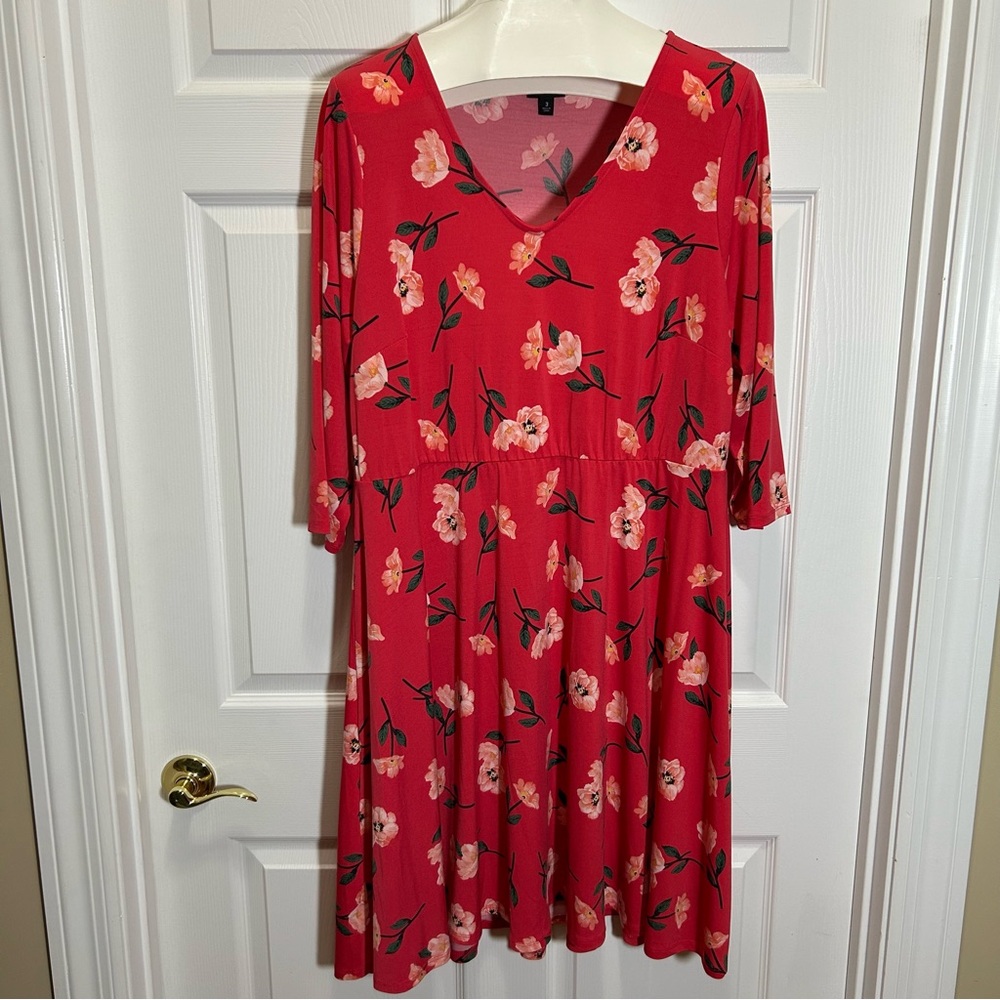 Torrid Pink and Cream Floral V-Neck Three Quarter Sleeve Sundress